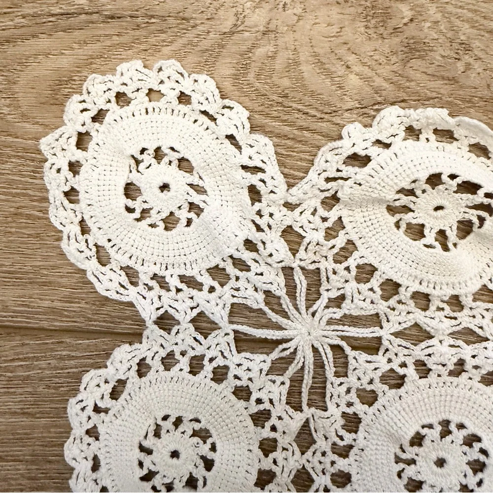 Vintage Handmade white crocheted medallion doilies Set‎ of 2 Cotton Cottage Core